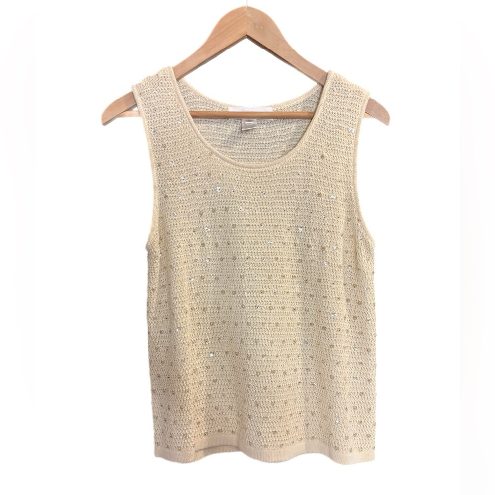 Jones New York cream knit sleeveless blouse w/ sequins